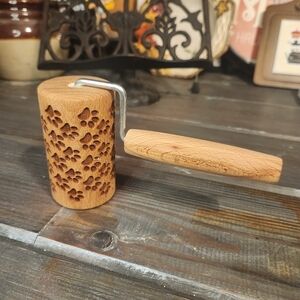 Wooden Embossing Rolling Pin With Doggy Paw Prints 4 Inch Width